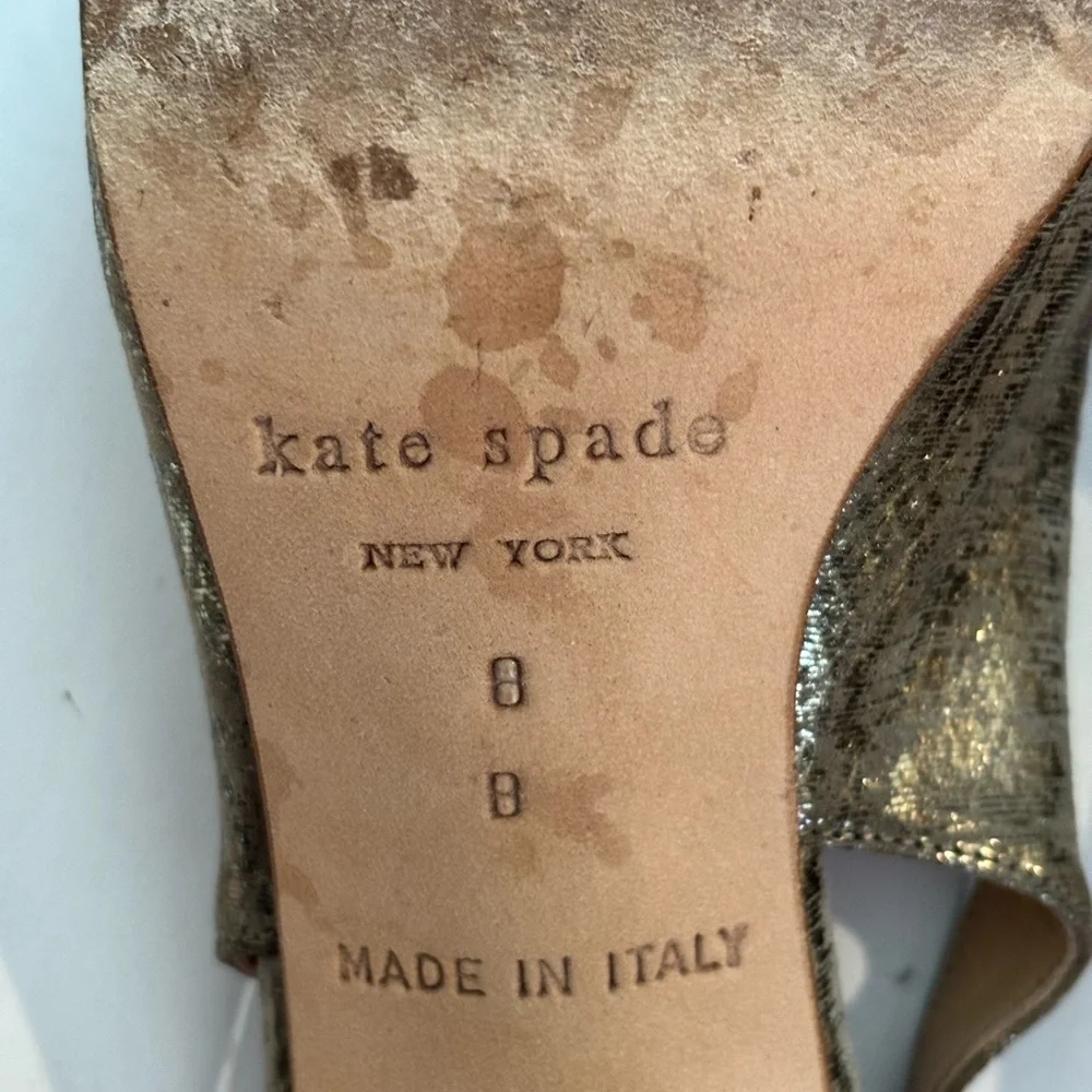KATE SPADE Gold Metallic Sling Back Block Heels 8